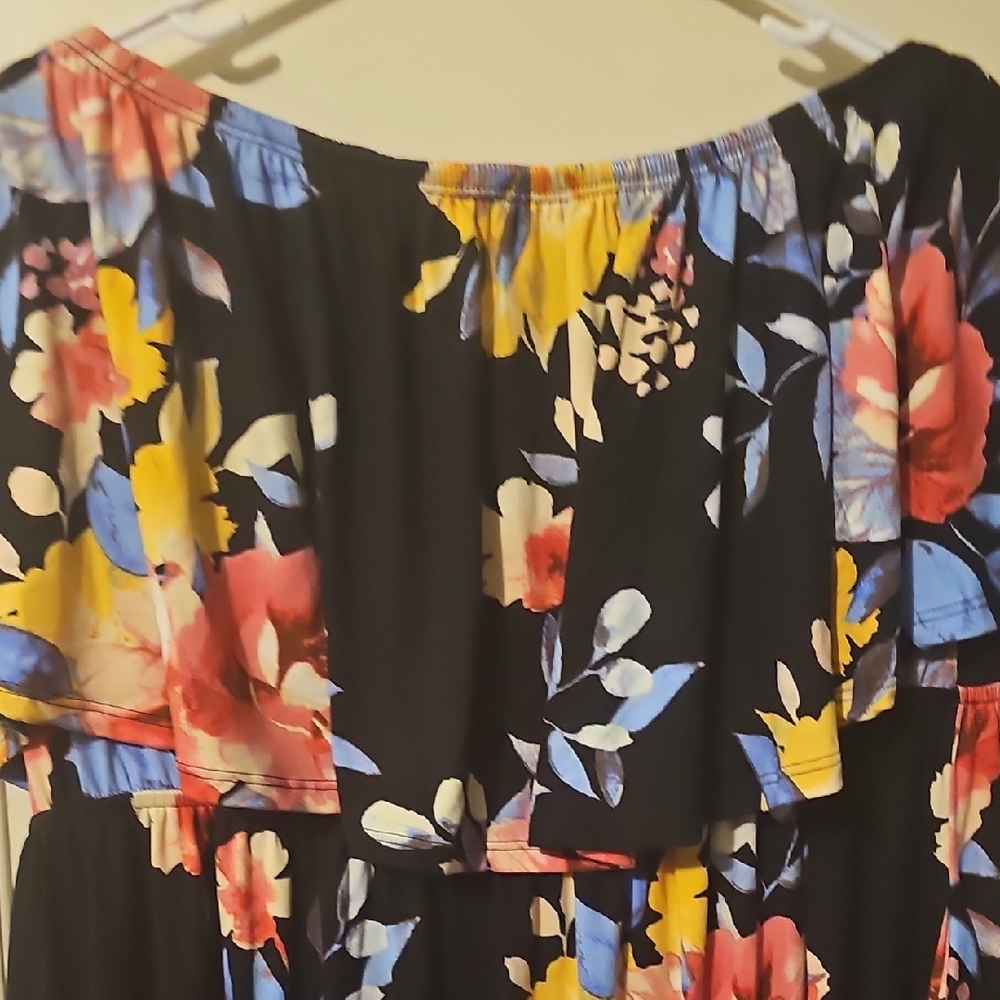 Floral Maxi Dress - Black with Multicolor Floral Pattern